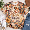 Psalm 46:10 Be Still & Know He Is God Monarch Butterfly Wildflower All-Over Print Shirt