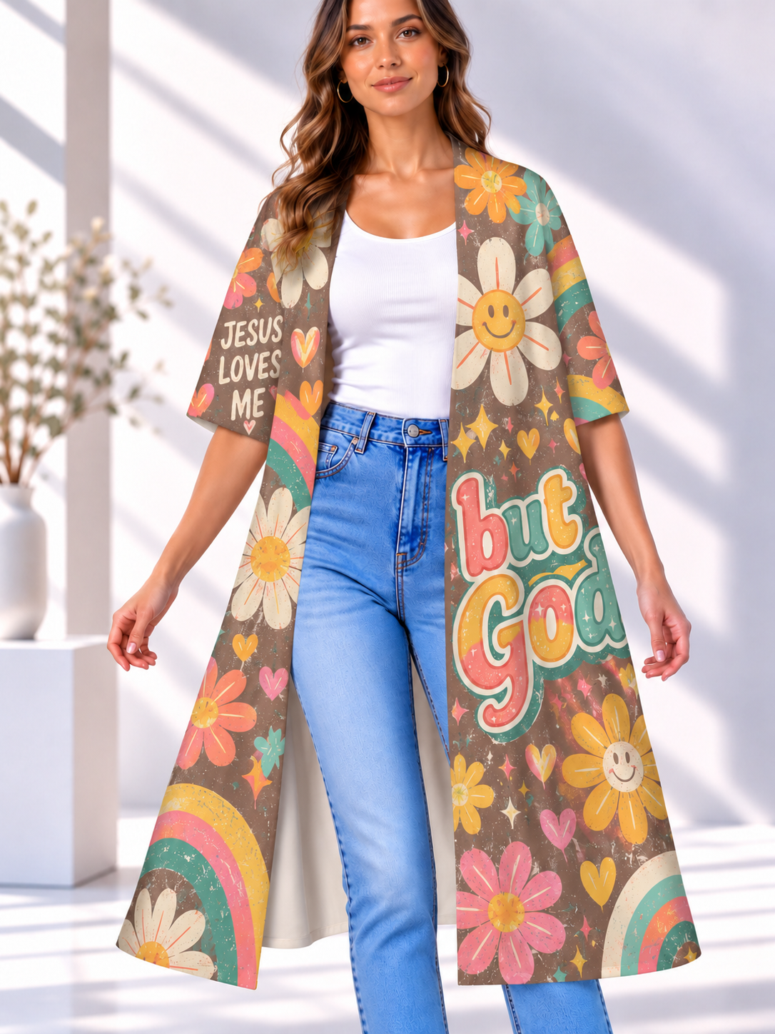 But God Smiling Daisy Women's Short-Sleeved Cape