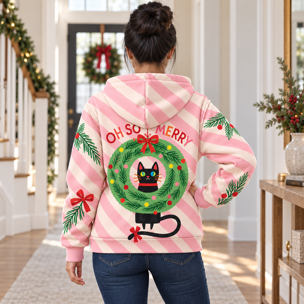 Oh So Merry Black Cat Personalized Fleece Jacket