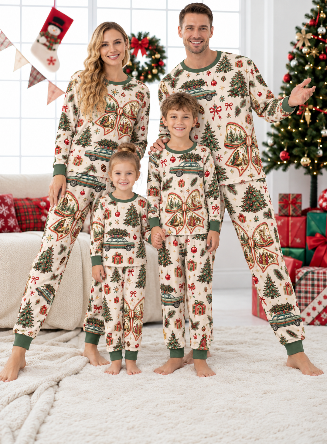 Christmas Tree Car Bow Family Mixed Cotton Pajamas