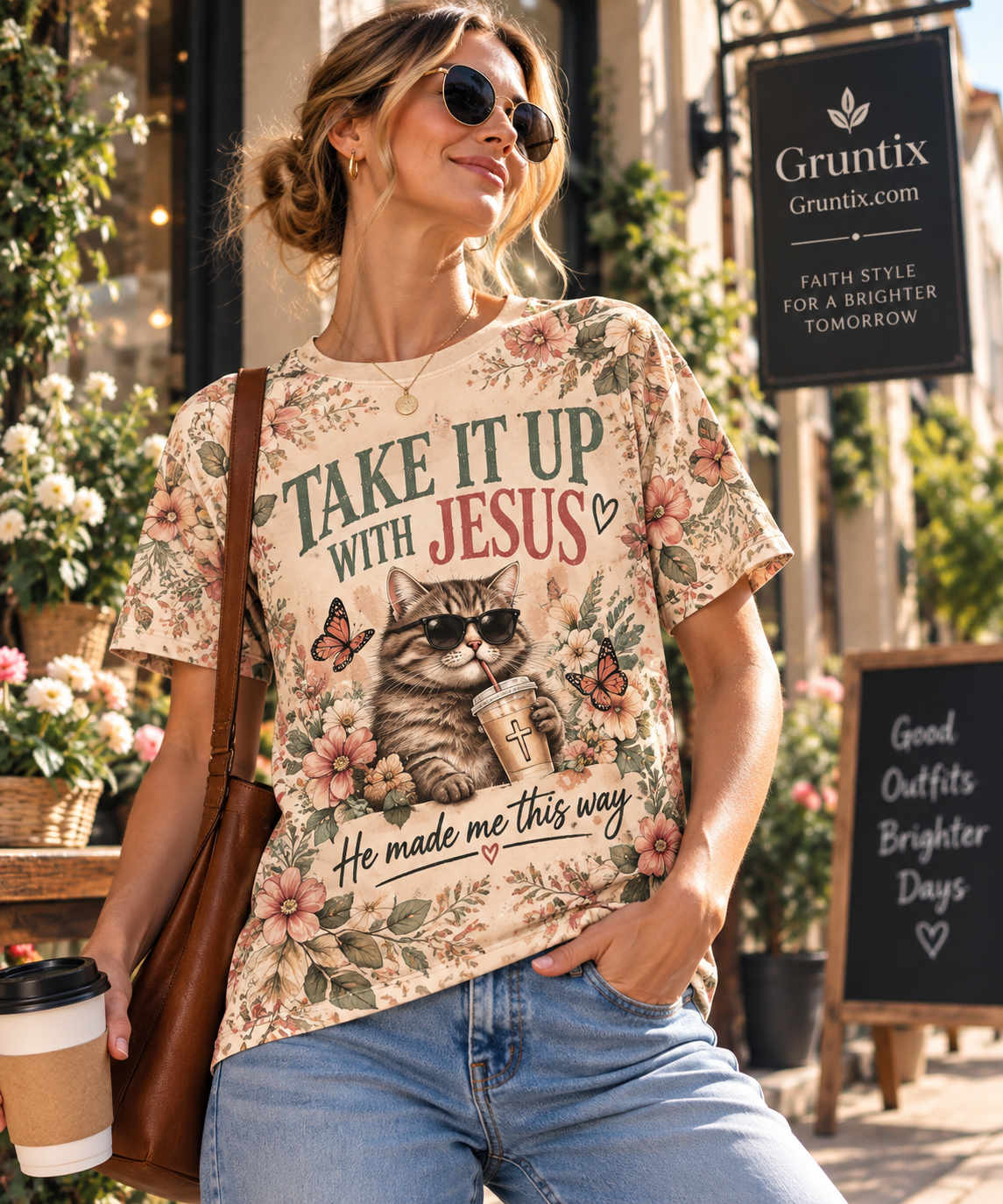 Take It Up with Jesus Funny Cat Christian T-Shirt