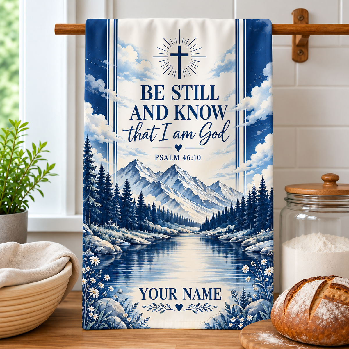 Personalized Be Still Mountain Kitchen Towel