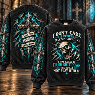 I Don't Care – No Drama Teal Skull Sweatshirt
