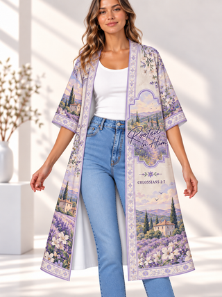 Rooted in Him Lavender Landscape Women's Short-Sleeved Cape
