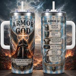 Angel Wings Knight Kneeling In Lightning Storm 40oz Top Tumbler