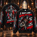I Don't Care What You Think – Sarcastic Hooded Skull Sweatshirt