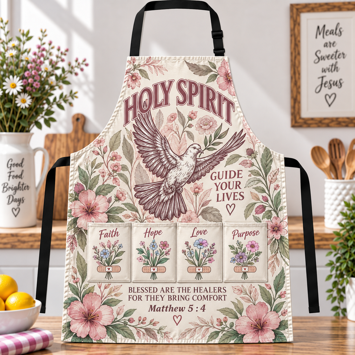 Holy Spirit Guide Your Lives Dove Floral Apron
