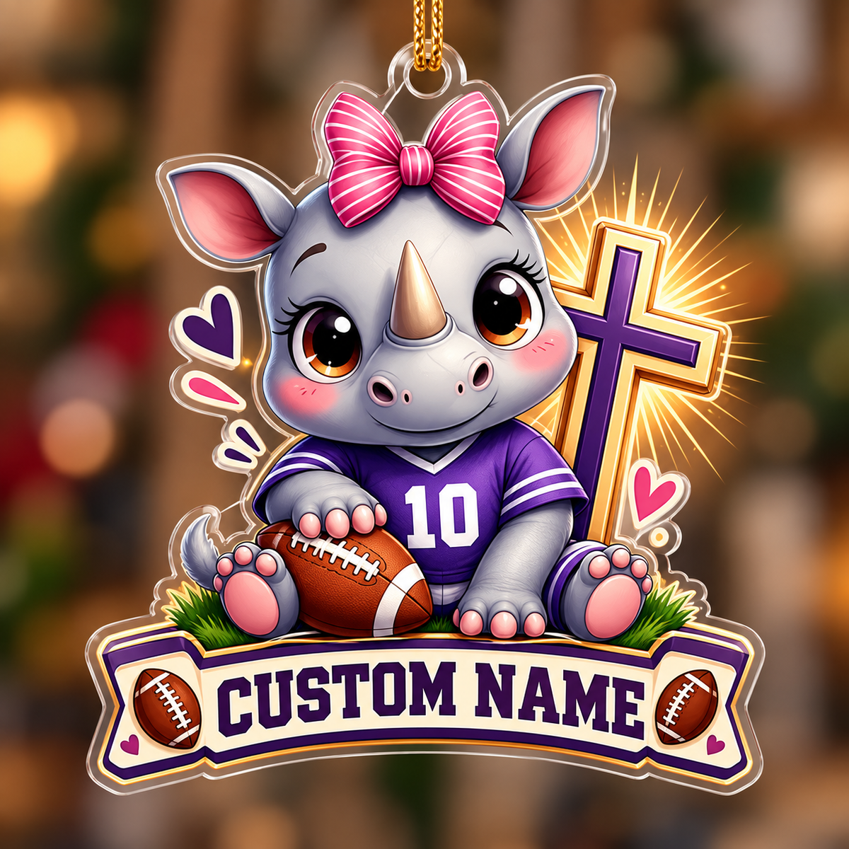 Personalized Football Rhino and Cross Ornament