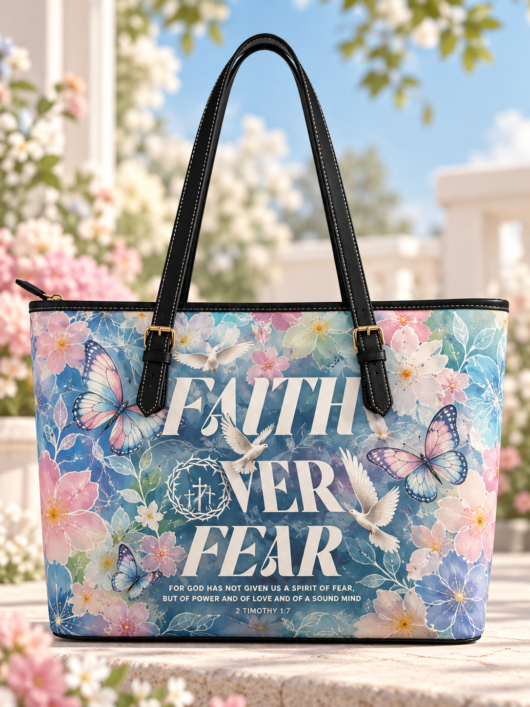 Faith Over Fear White Dove Butterfly Saddle Bag