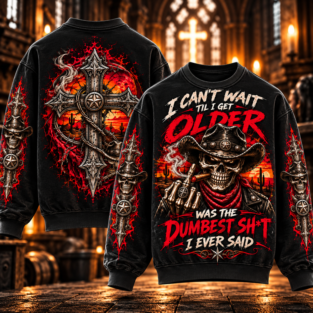 I Can't Wait Till I Get Older – Funny Cowboy Skull Sweatshirt