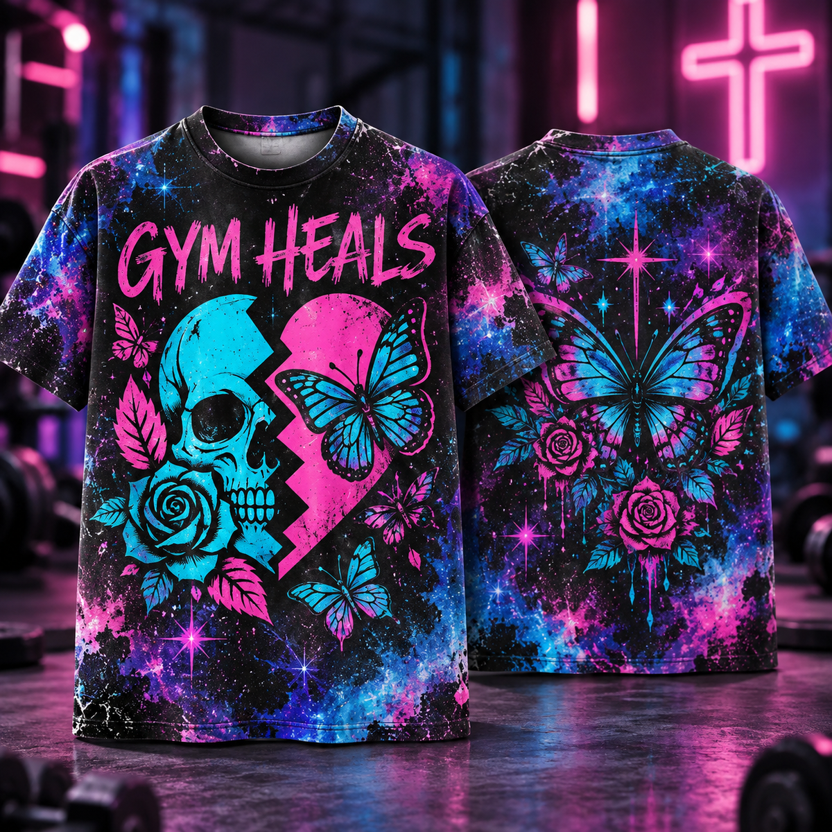Gym Heals Skull Butterfly T-Shirt