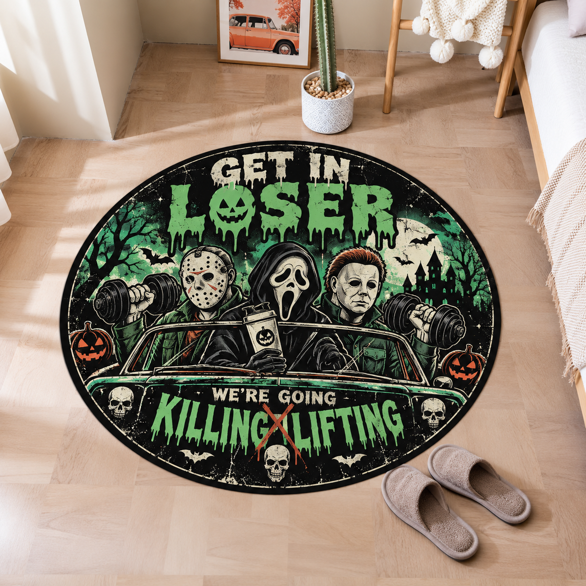 Get In Loser Horror Gym Halloween Round Rug