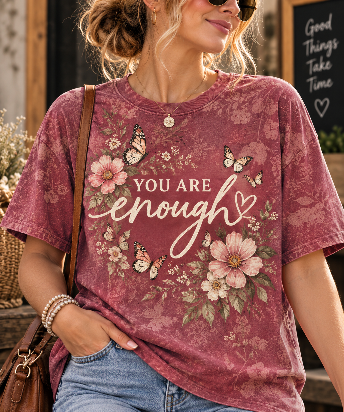 You Are Enough Floral Inspirational T-Shirt