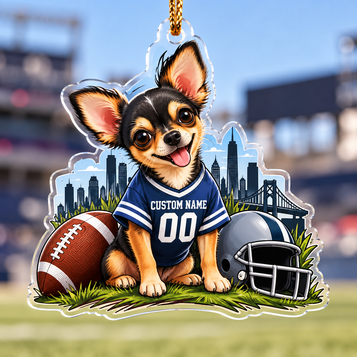 Personalized Football Chihuahua Ornament