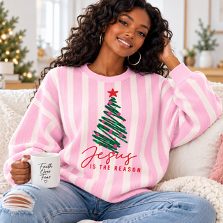 Pink Striped Green Tree Waffle Sweatshirt