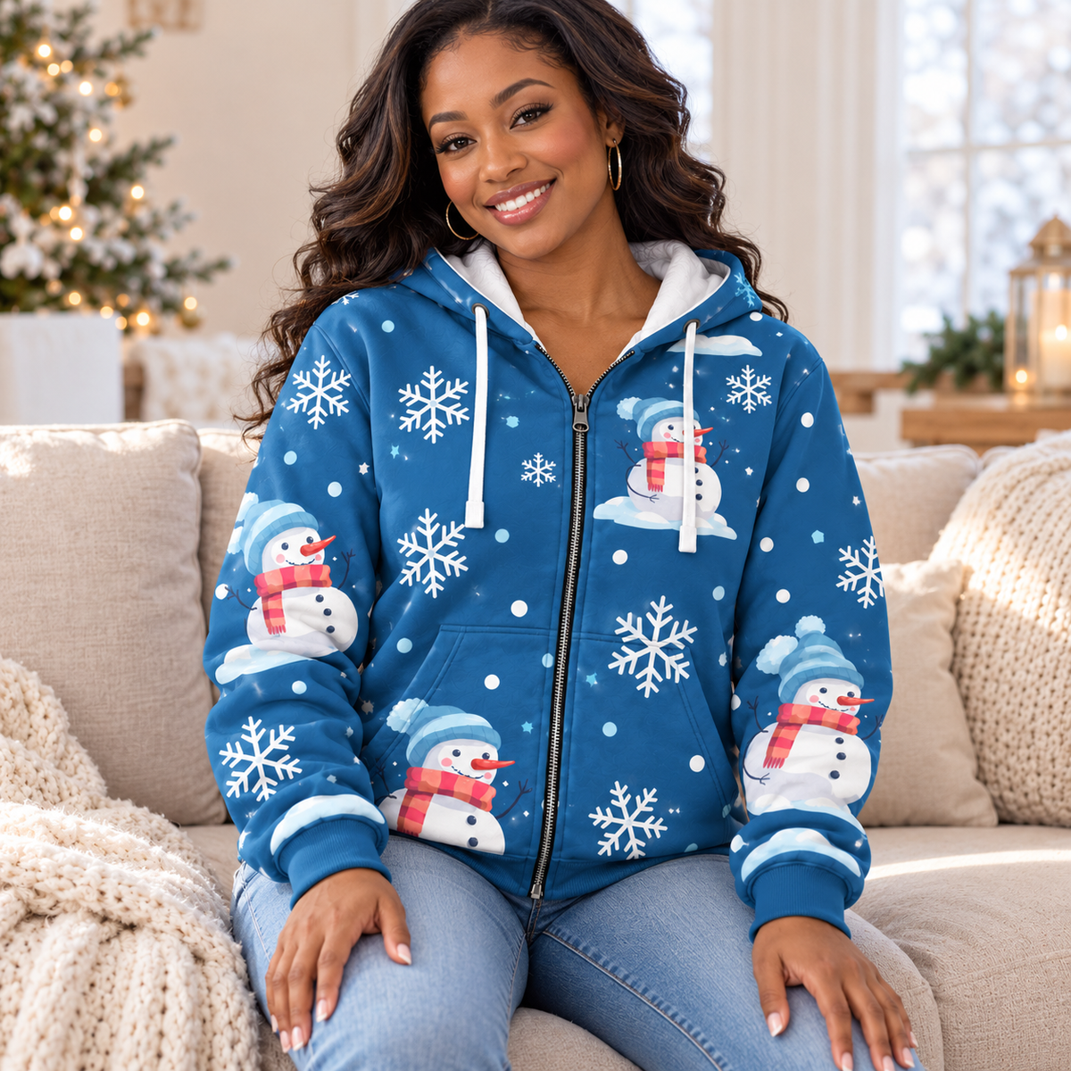 Personalized Blue Snowman Zip Hoodie