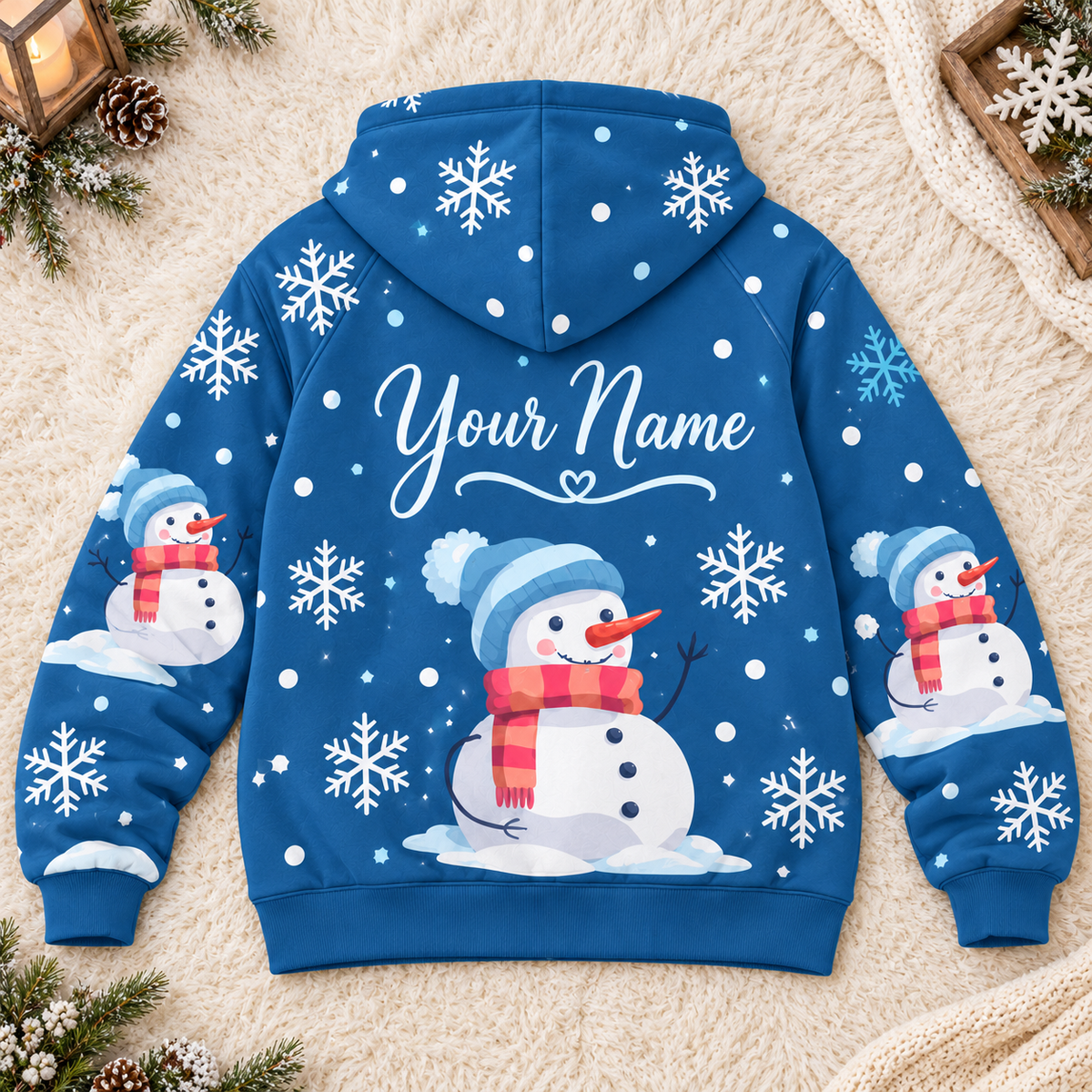 Personalized Blue Snowman Zip Hoodie