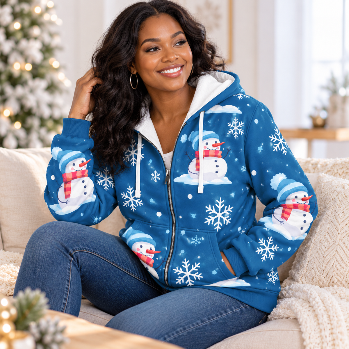 Personalized Blue Snowman Zip Hoodie