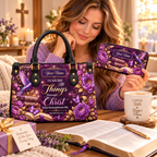 Personalized Purple Hummingbird PU Leather Handbag & Leather Long Wallet