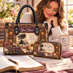Personalized Vintage Library PU Leather Handbag & Leather Long Wallet