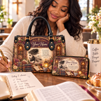 Personalized Vintage Library PU Leather Handbag & Leather Long Wallet