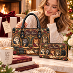Personalized Regal Cats PU Leather Handbag & Leather Long Wallet