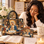 Personalized Blue Rose Library Portrait PU Leather Handbag & Leather Long Wallet