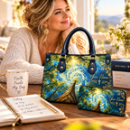 Personalized Swirling Forest Canopy PU Leather Handbag & Leather Long Wallet