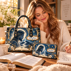 Personalized Starry Floral Portrait PU Leather Handbag & Leather Long Wallet