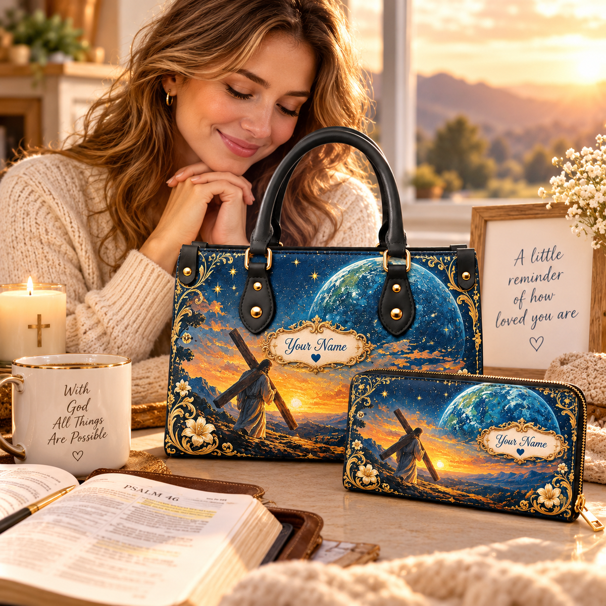Personalized Cosmic Sunset Landscape PU Leather Handbag & Leather Long Wallet