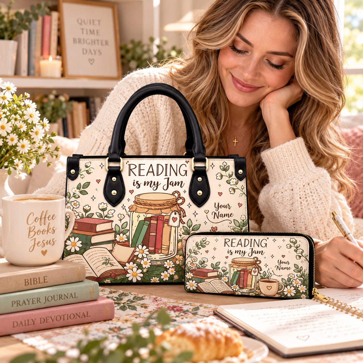 Reading Jam Book Jar Personalized PU Leather Handbag & Leather Long Wallet