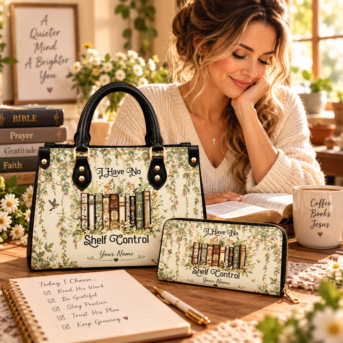 Vintage Botanical Books Personalized PU Leather Handbag & Leather Long Wallet