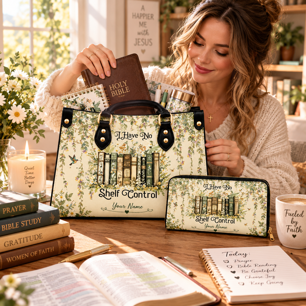 Vintage Botanical Books Personalized PU Leather Handbag & Leather Long Wallet
