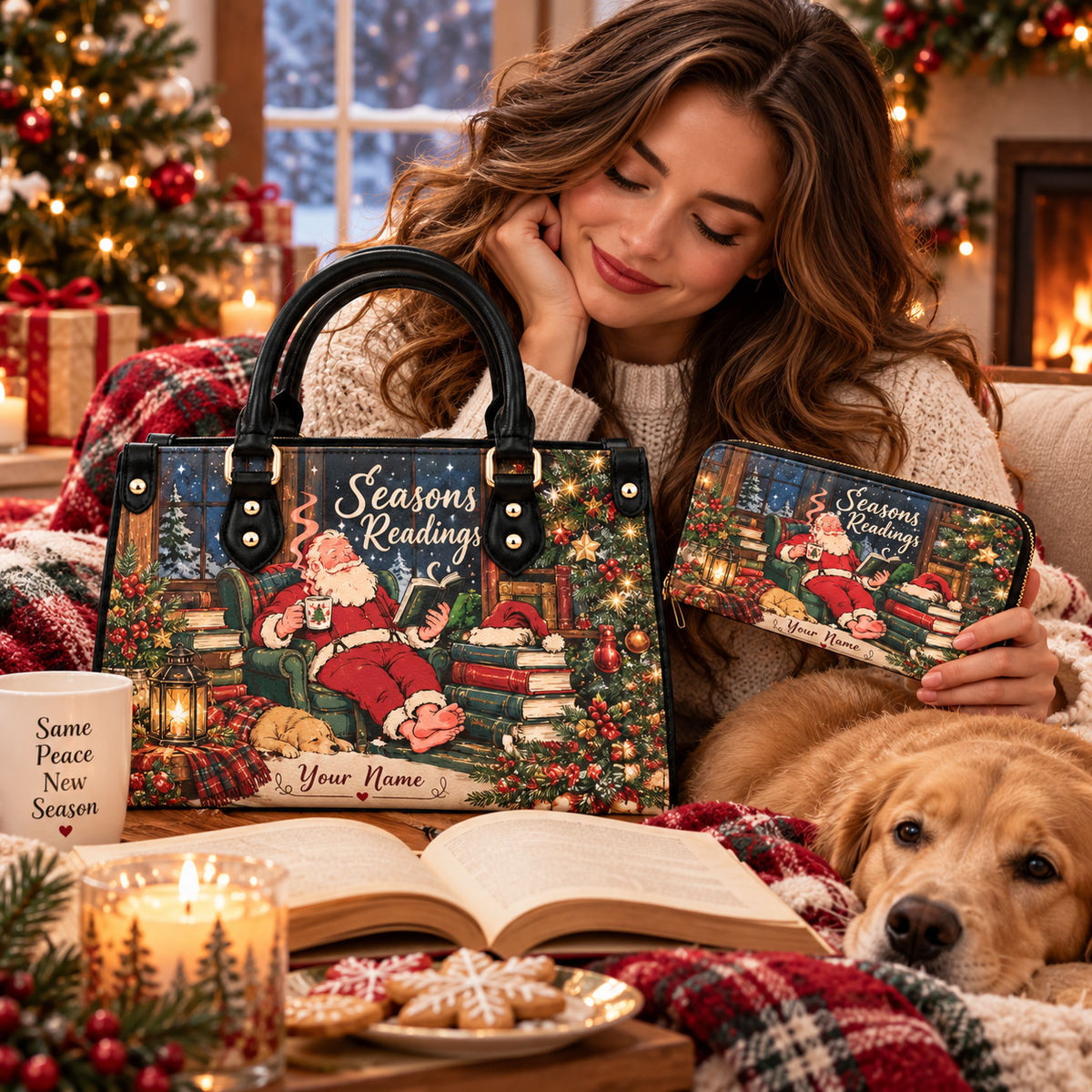 Cozy Festive Reading Personalized PU Leather Handbag & Leather Long Wallet
