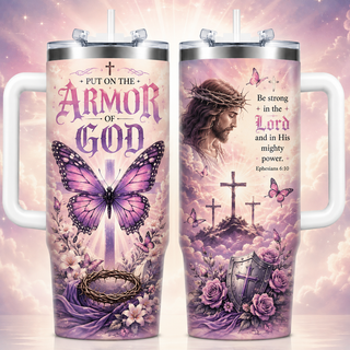 Jesus Christ Purple Butterfly Crown Of Thorns 40oz Top Tumbler