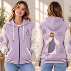 Lavender Floral Zip-up Baseball Jacket
