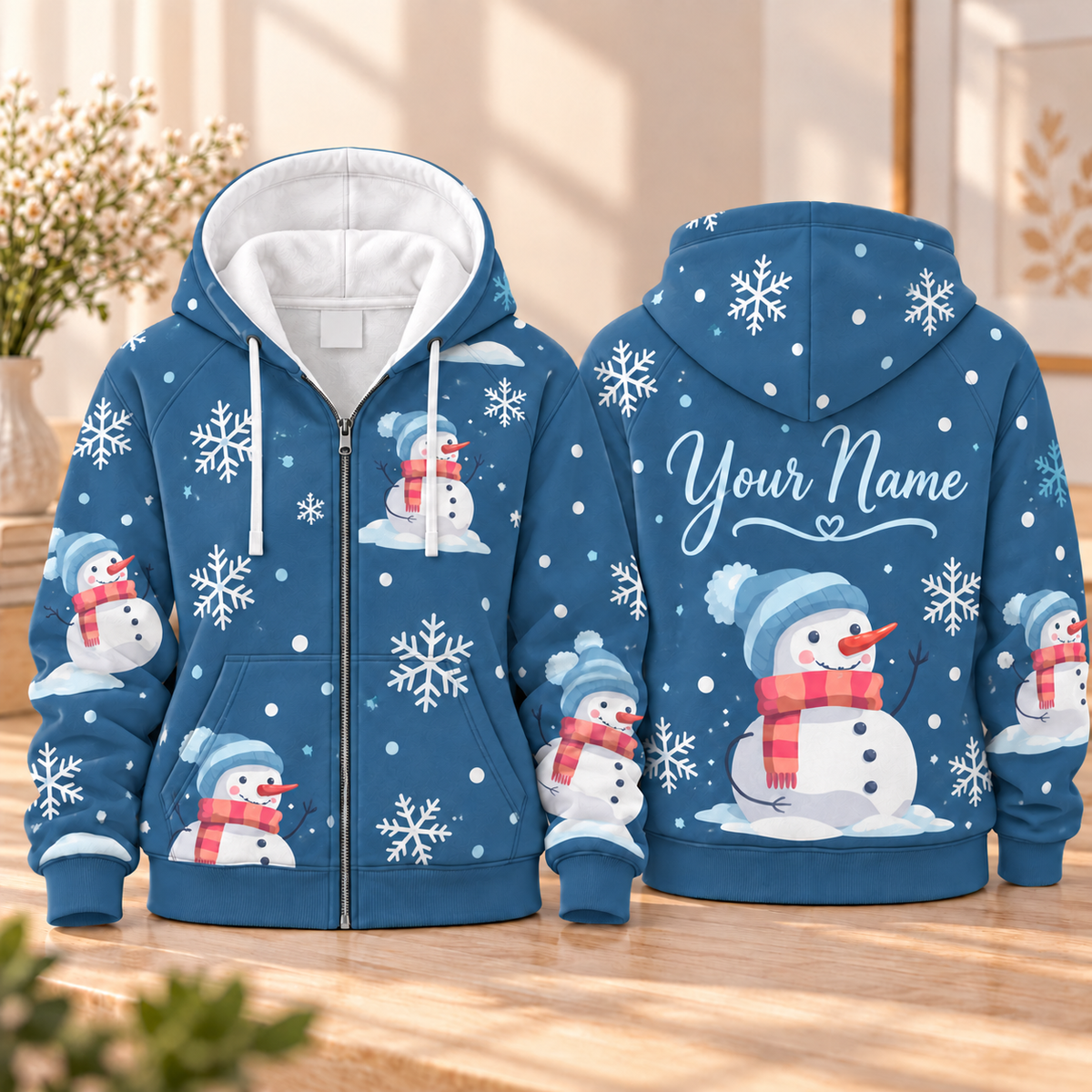 Personalized Blue Snowman Zip Hoodie