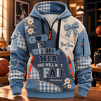 Personalized Blue Daisy Bow Half-Zip Hoodie