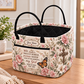 Personalized Pink Rose Butterfly Quilted Storage Basket