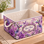 Personalized Purple Hummingbird Floral Storage Basket