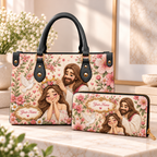 Personalized Floral Crown PU Leather Handbag & Leather Long Wallet