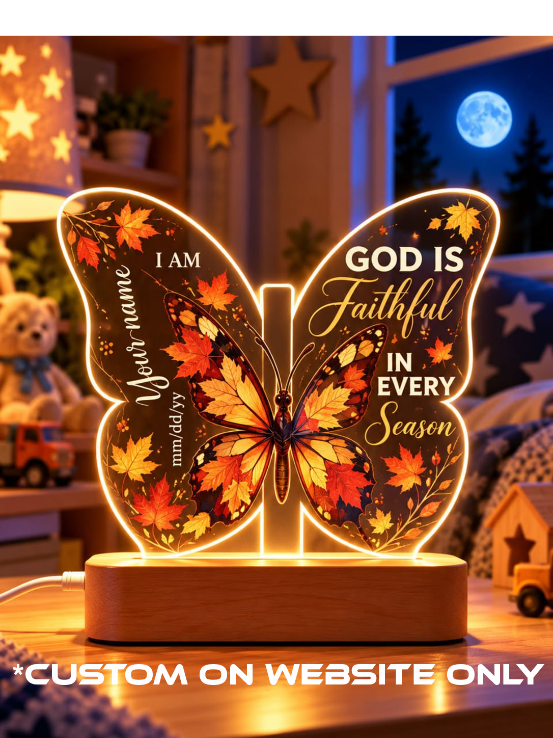 God Is Faithful Butterfly Personalize LED Night Light