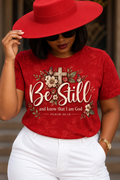 Be Still And Know Psalm 46:10 Red Floral Cross Christian T-Shirt