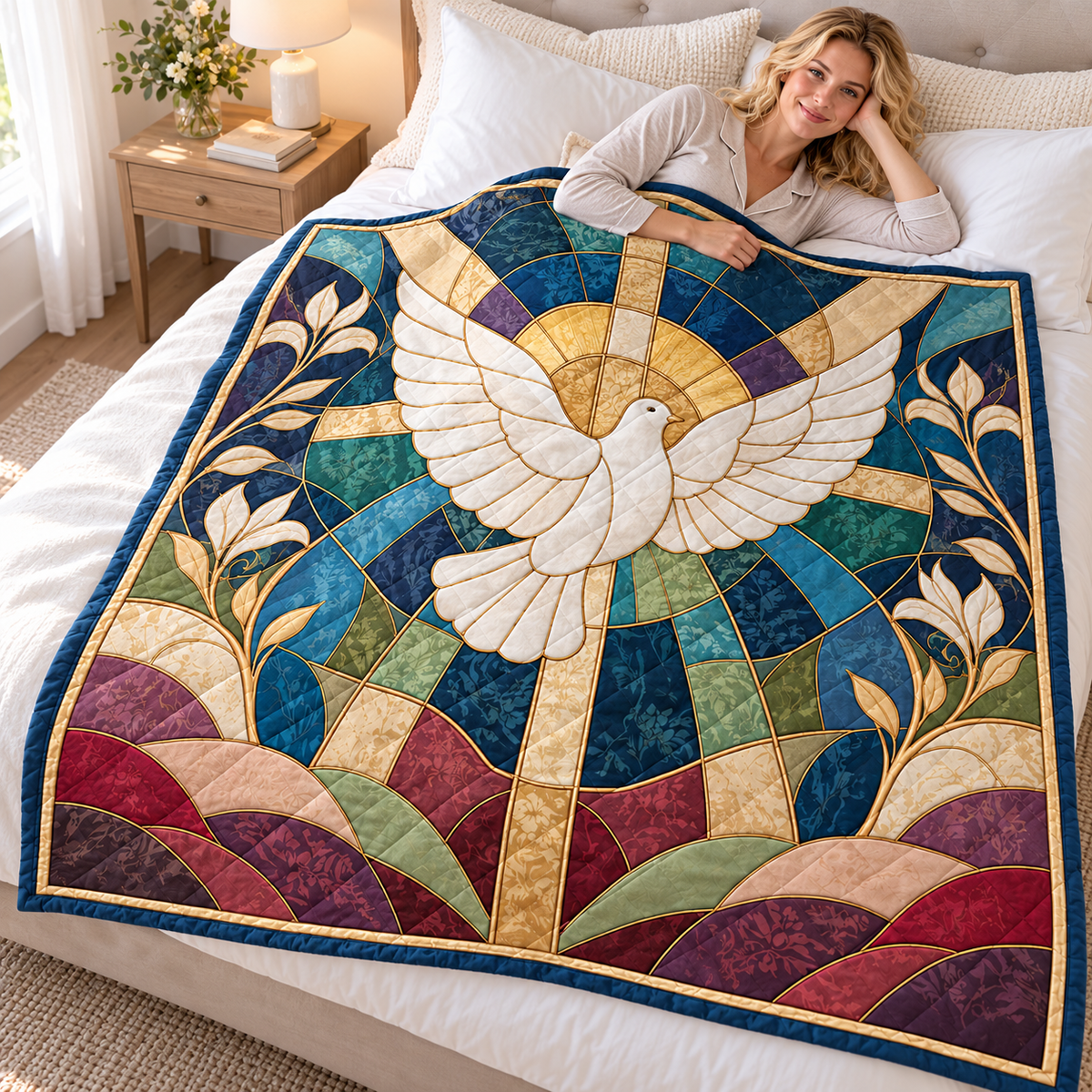 White Dove Stained Glass Quilt