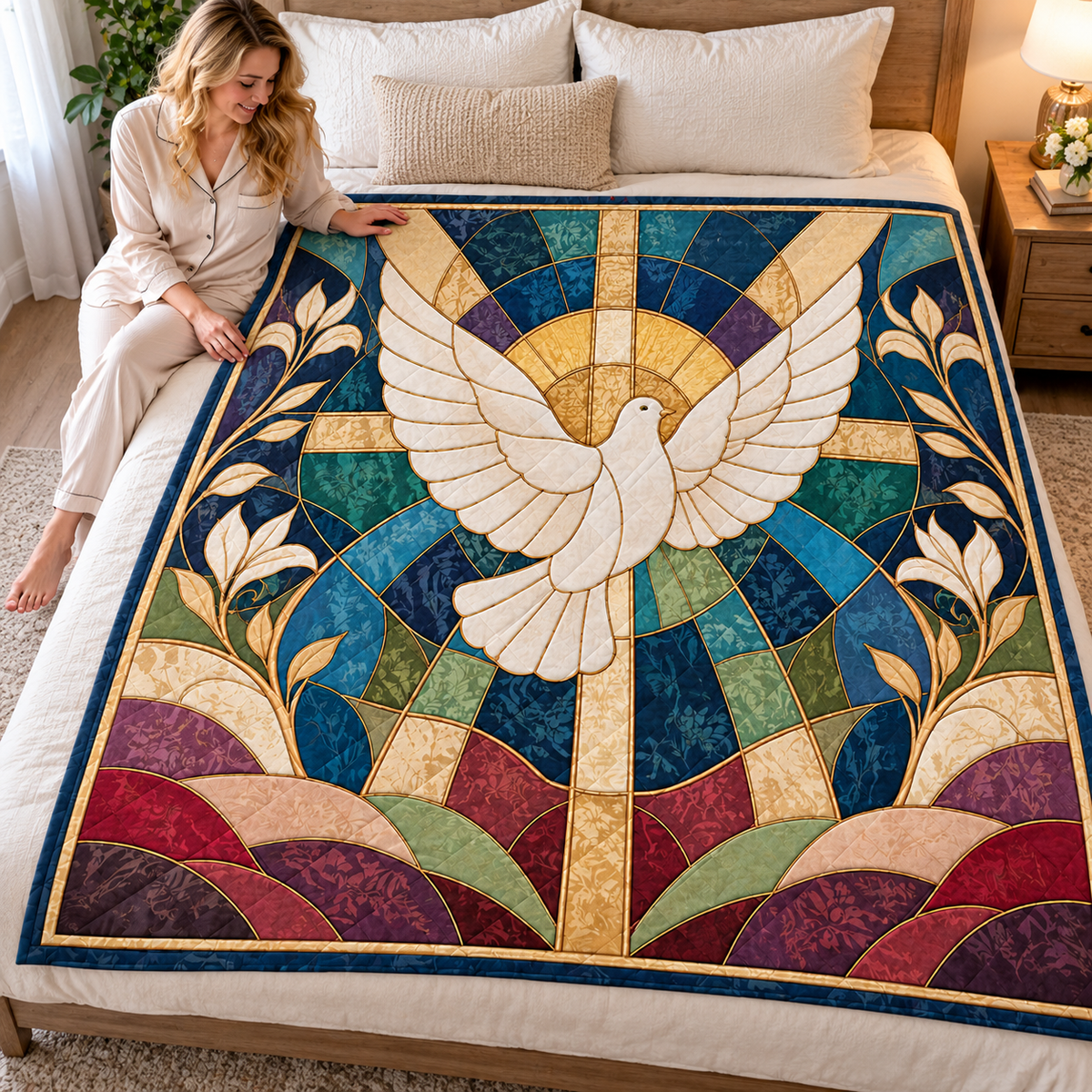 White Dove Stained Glass Quilt