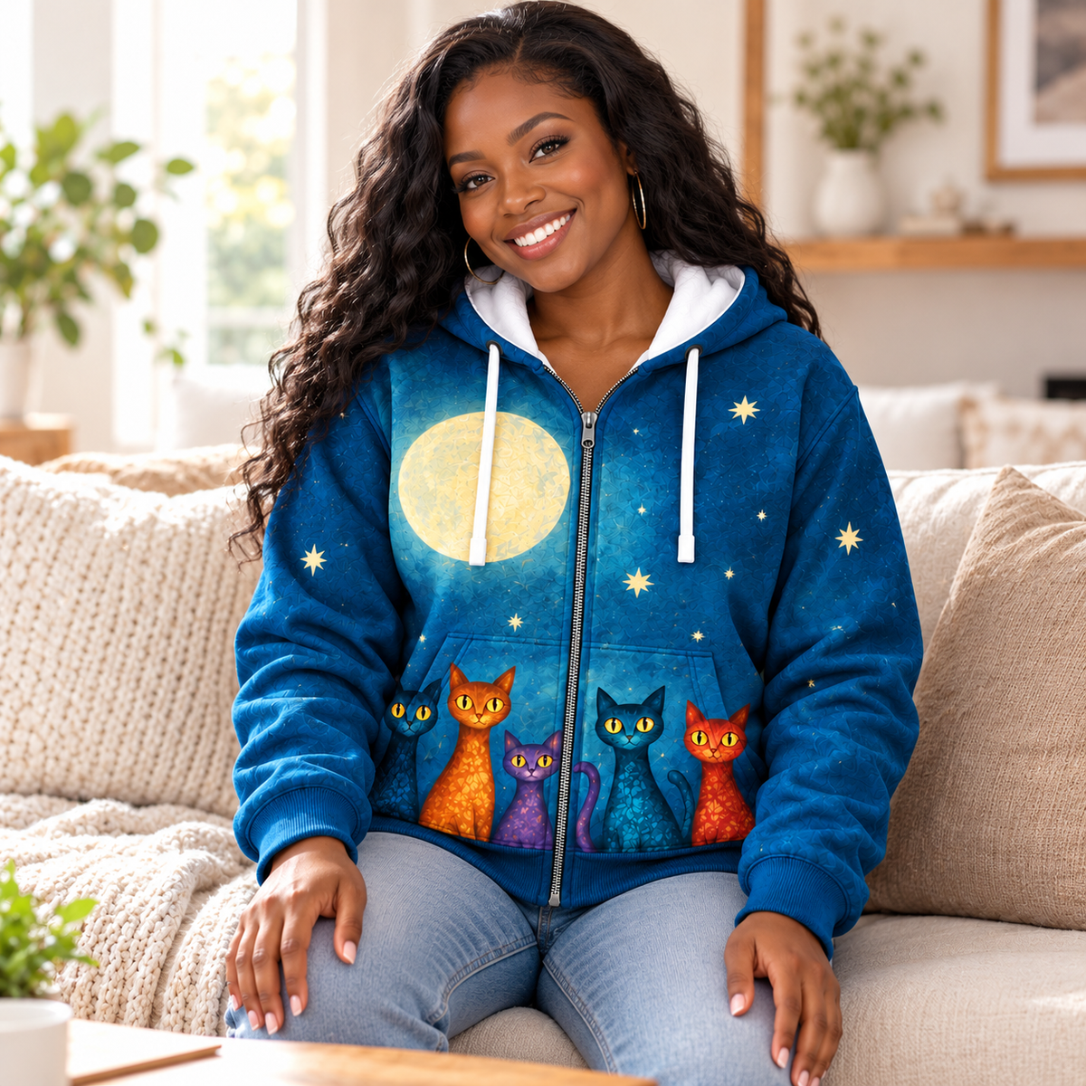 Personalized Moonlight Cats Zip Hoodie