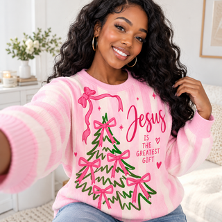 Pink Bow Tree Waffle Sweatshirt