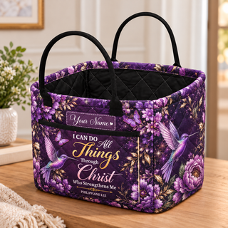 Personalized Purple Hummingbird Quilted Storage Basket