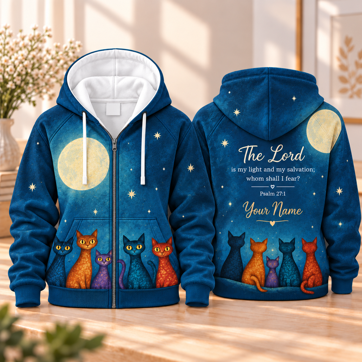 Personalized Moonlight Cats Zip Hoodie