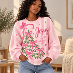 Pink Bow Tree Waffle Sweatshirt